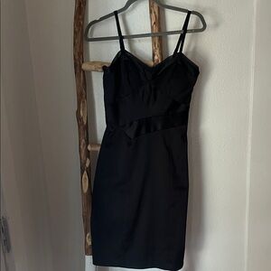 BCBG Paris Elegant Sexy Black Fitted Satin Mini Dress XS